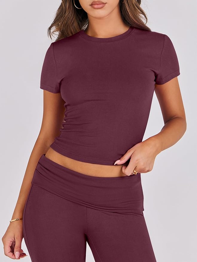 ANRABESS Lounge Sets for Women 2 Piece Foldover Yoga Flare Leggings Pants Crop Tops Casual Y2K Outfits Matching Tracksuit Set