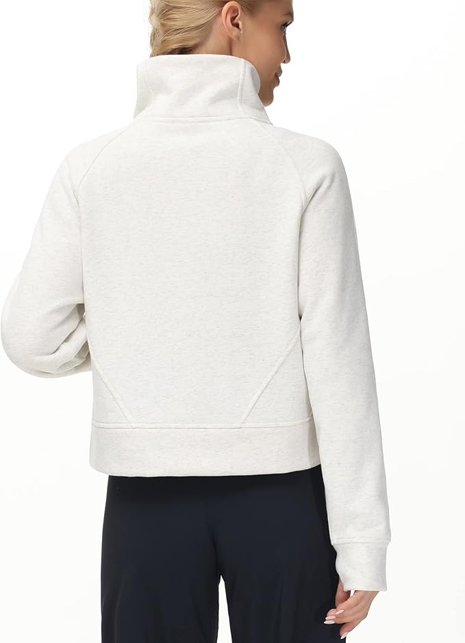 THE GYM PEOPLE Womens' Half Zip Pullover Fleece Stand Collar Crop Sweatshirt with Pockets Thumb Hole