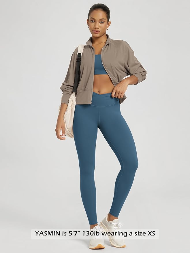 ODODOS Women's Cross Waist Yoga Leggings with Inner Pocket, 23"/25"/28" Gathered Crossover Workout Yoga Pants