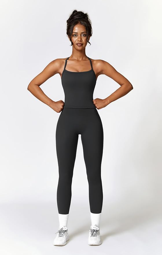 QBGJTD Womens Workout Sets Two Piece Cross Back Tank Top Matching High Waist Leggings Sets Gym Outfits Work Out Clothes