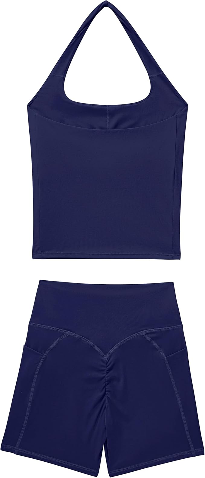 SUUKSESS Women 2 Piece Workout Sets Halter Neck Padded Yoga Tank Tops High Waisted Biker Shorts with Pockets