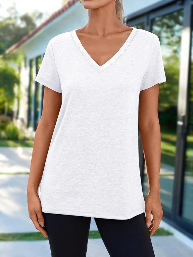 AUTOMET T-Shirts Short Sleeve V Neck Tees Tops for Women Fashion Trendy Lightweight Soft Casual Summer Outfits Clothes 2026