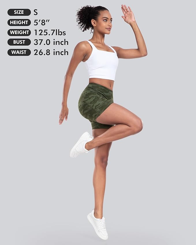 CHRLEISURE Womens Biker Yoga Shorts with Pocket, High Waisted Tummy Control 5 Inch Workout Spandex Athletic Gym Shorts