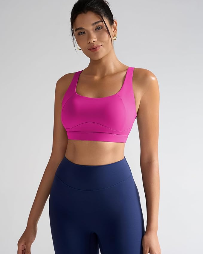 RUNNING GIRL Sports Bras for Women High Support,Racerback High Impact Grey Sports Bra Moulded Cup Workout Bra Push up
