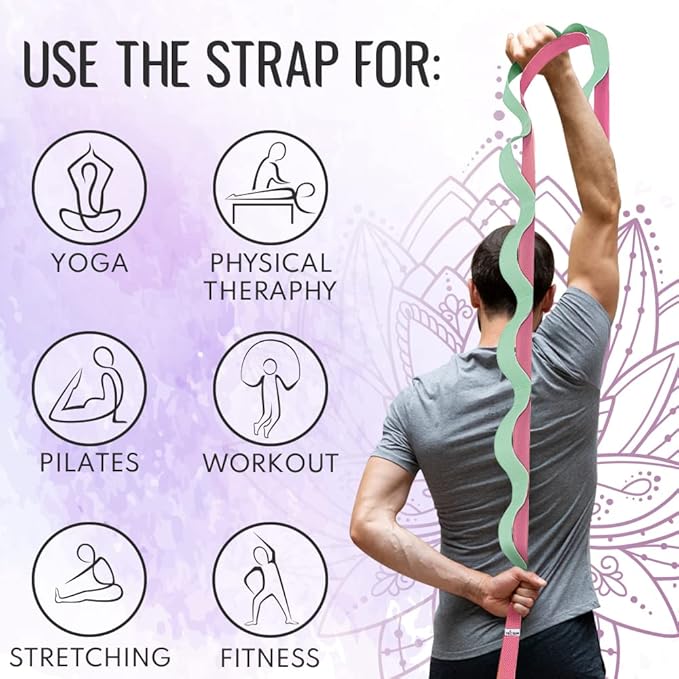 TECEUM Stretching Strap for Yoga & Physical Therapy – 10 Loops – Non-elastic Leg Stretch Straps for Stretching, Exercising, Pilates, Post-injury Rehabilitation for All Levels – Men & Women