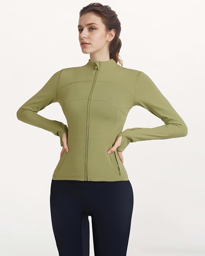 Gacaky Women's Slim Fit Workout Running Track Jackets Full Zip-up Yoga Athletic Jacket with Thumb Holes