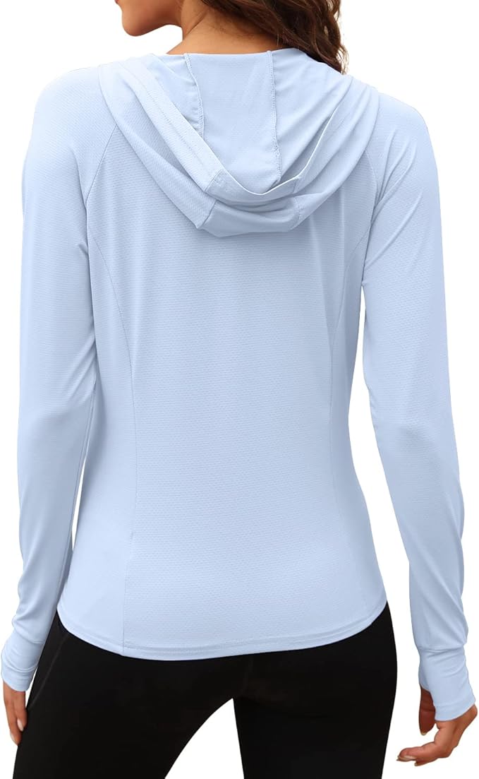 We1Fit Women's UPF 50+ Sun Protection Jacket Hoodie Sun Shirts Hiking Running Athletic Shirt