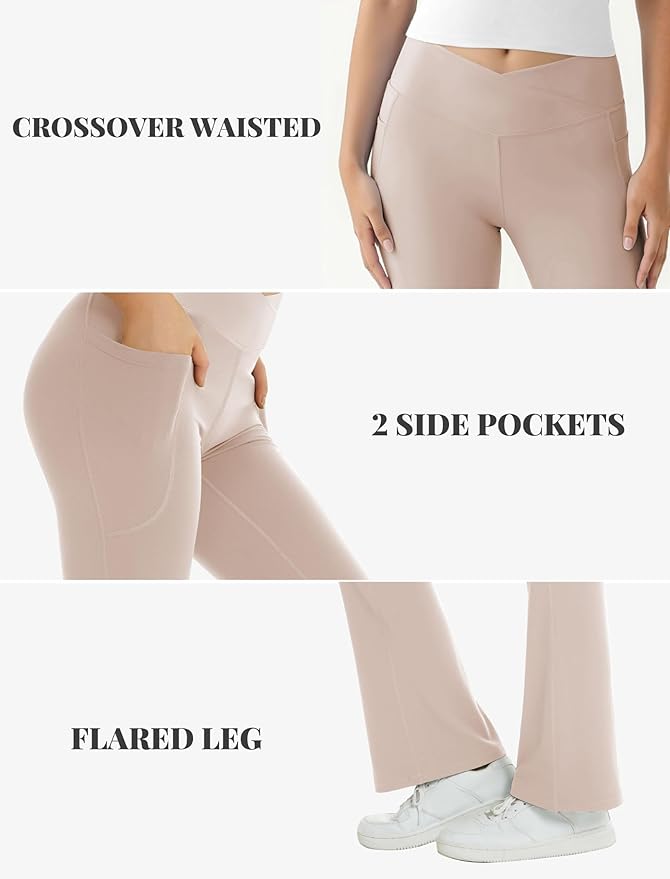 COPYLEAF Women's Flare Yoga Pants with Pockets V Crossover High Waisted Bootcut Yoga Leggings-Flare Workout Gym Leggings