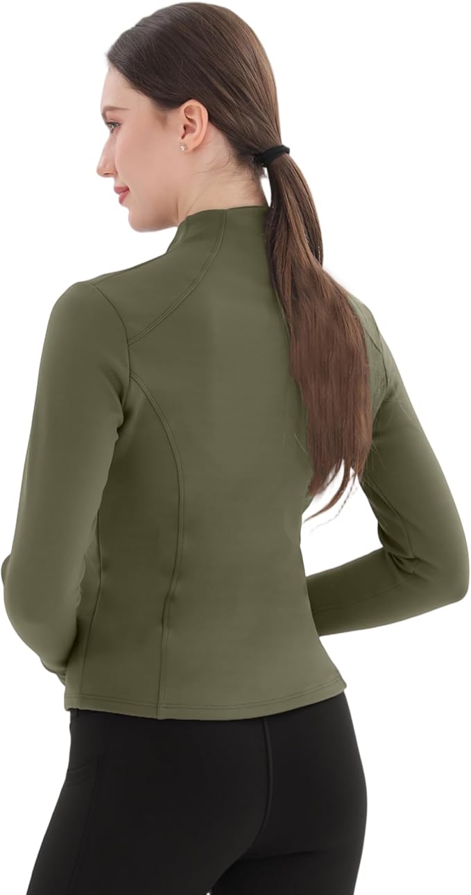 Women's Thermal Yoga Jacket - Thick Warm Full Zip Long Sleeve for Running Gym, Fleece Lined for Cold Weather Winter