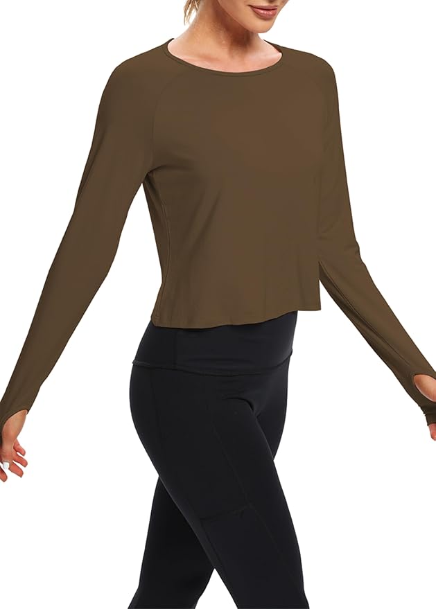 Bestisun Long Sleeve Workout Running Shirts Athletic Yoga Gym Crop Tops for Women