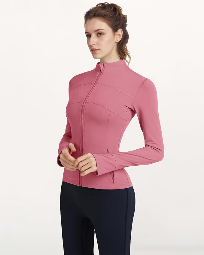 Gacaky Women's Slim Fit Workout Running Track Jackets Full Zip-up Yoga Athletic Jacket with Thumb Holes