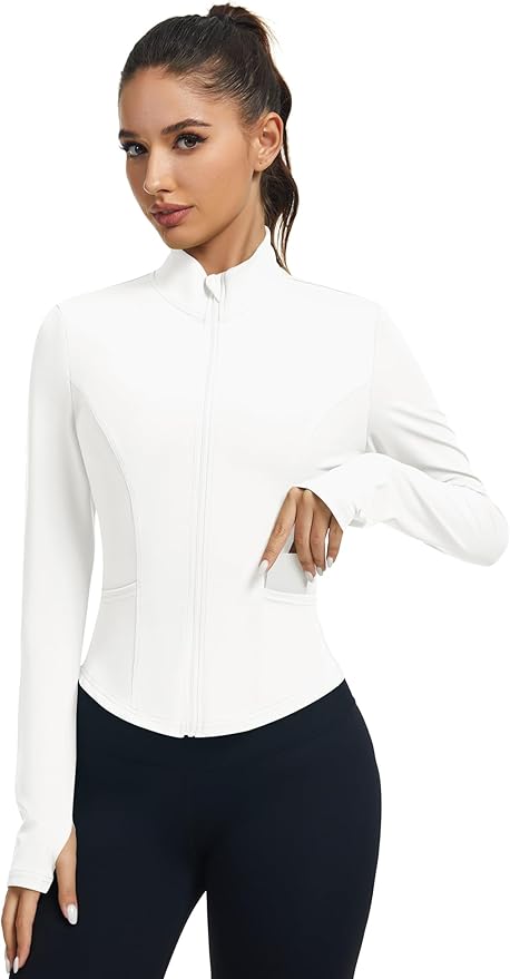 LOMON Women's Athletic Jackets Cropped Long Sleeve Workout Tops Yoga Zip Up Jackets Gym Tops Golf Shirts