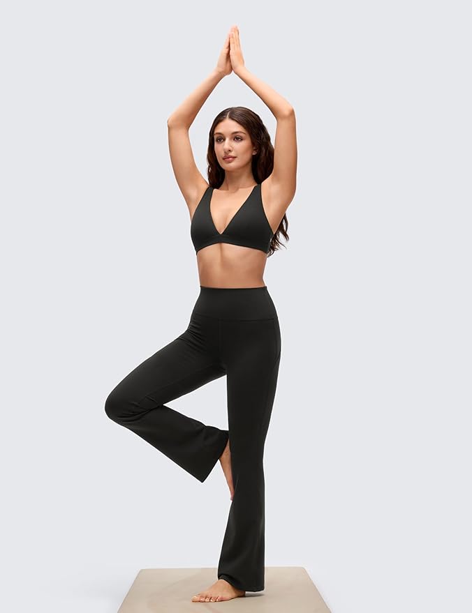 CRZ YOGA Butterluxe Soft Double Lined Deep V Neck Sports Bras for Women - Open Back Yoga Crop Top Casual Non Padded