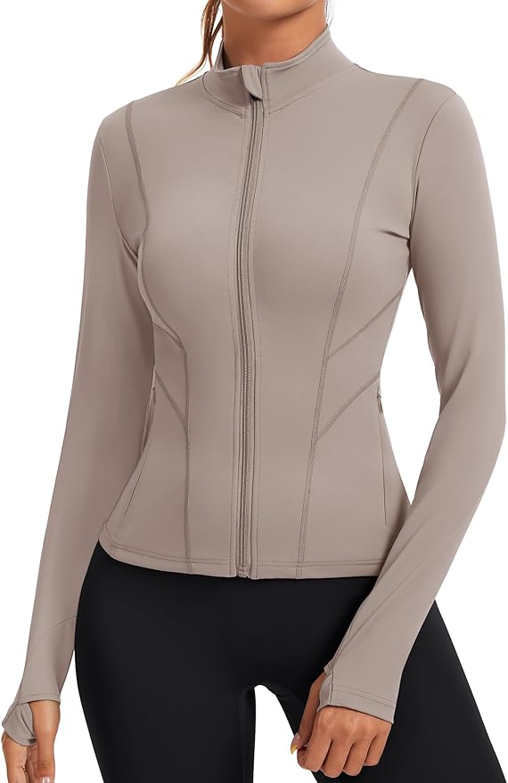 Rapbin Women's Slim Fit Workout Jackets Full Zip Long Sleeve Running Athletic Tops Yoga Shirts with Thumb Holes