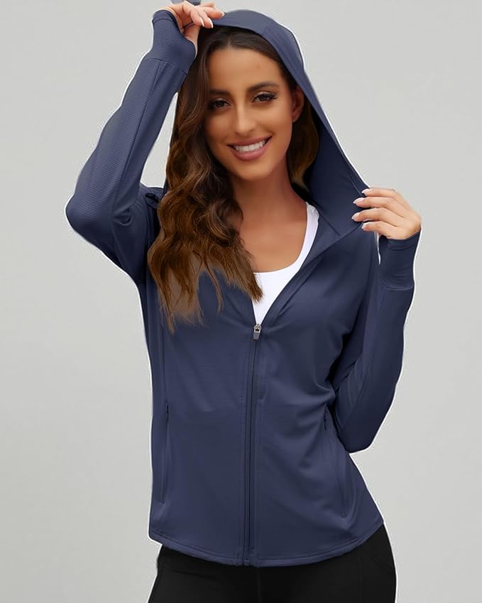 We1Fit Women's UPF 50+ Sun Protection Jacket Hoodie Sun Shirts Hiking Running Athletic Shirt