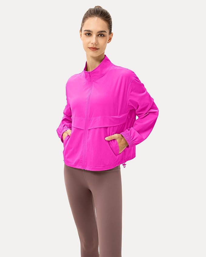 Locachy Women's Lightweight Zip Up Athletic Jacket Stand Collar Windproof Sun Protection Workout Outdoor Jacket