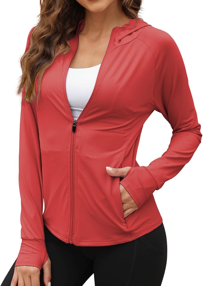 We1Fit Women's UPF 50+ Sun Protection Jacket Hoodie Sun Shirts Hiking Running Athletic Shirt