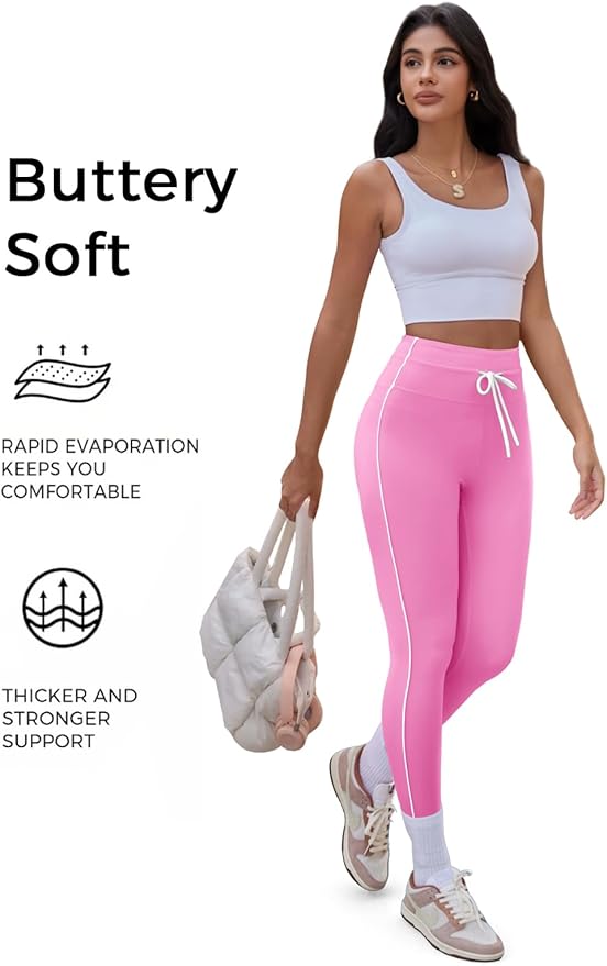 Aoysky Womens Buttery Soft High Waisted Drawstring Leggings 25'' Workout Running Gym Athletic Yoga Pants