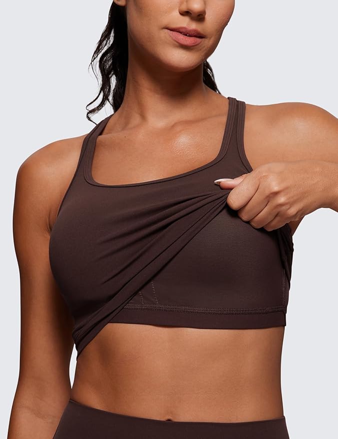 CRZ YOGA Butterluxe Racerback Crop Tank Tops for Women - Padded Y-Back Longline Sports Bras Scoop Neck Workout Yoga