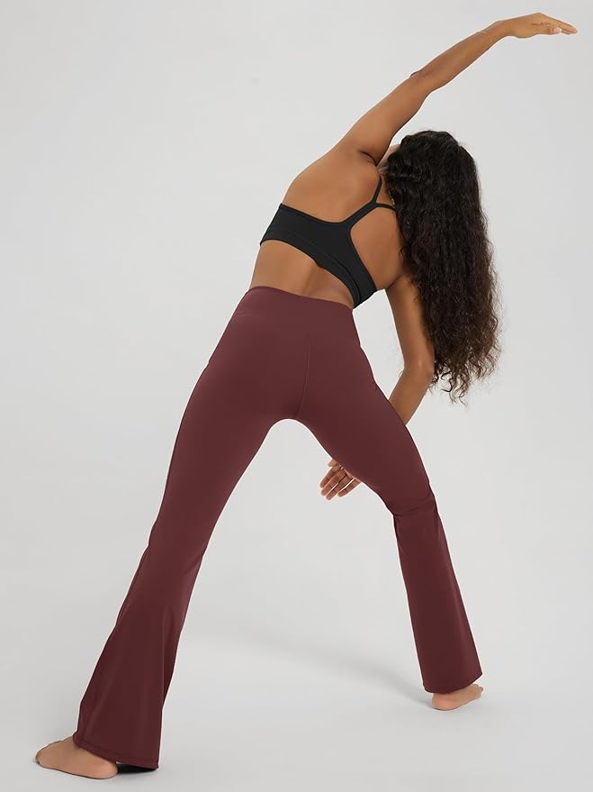 ODODOS Women's Powerful Tummy Control Flared Yoga Pants 2.0 High Waist Workout Bootcut Leggings with Inner Pocket- 29" / 31"