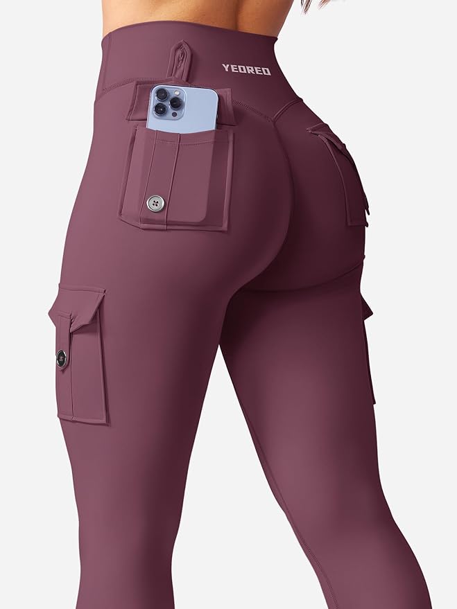 YEOREO CoreFlex Workout Cargo Leggings with Pockets for Women Hidden Scrunch Butt Lifting Leggings Gym Yoga Pants