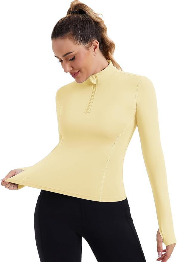 ZHENWEI Womens Workout Tops Long Sleeve Quarter Zip Pullover Quick Dry Golf Shirt Athletic Slim Fit Crop Yoga Gym Tops