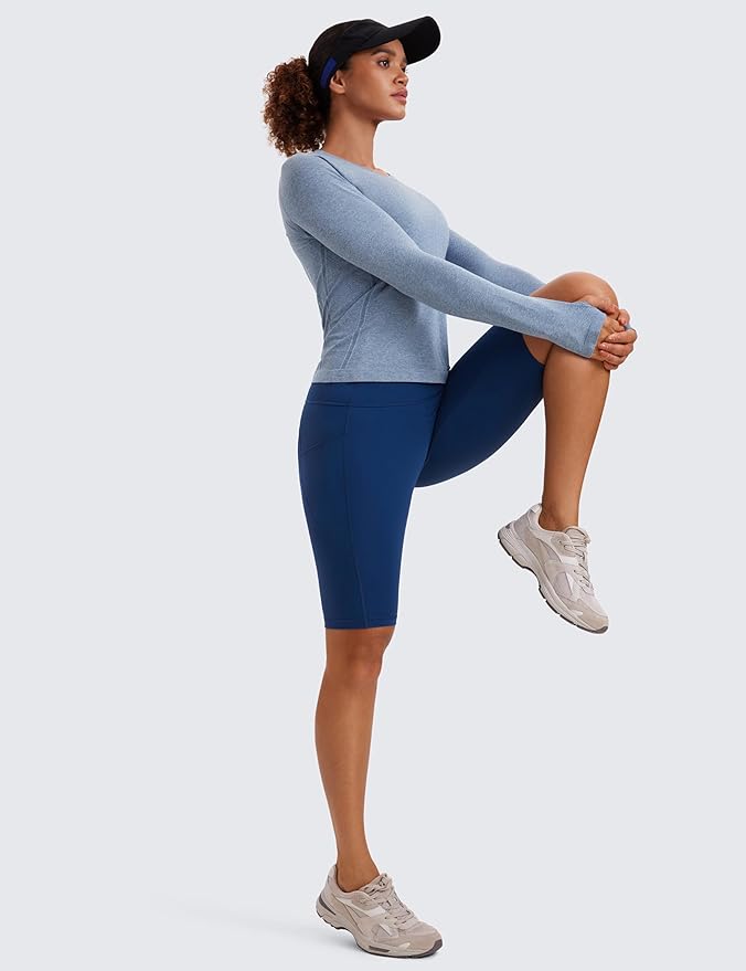 CRZ YOGA Seamless Long Sleeve Shirts for Women Waist Length - Workout Athletic Running Gym Yoga Tops Crewneck Breathable