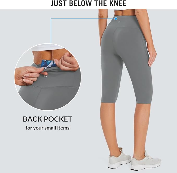 baleaf Women's Capri Leggings with Pockets High Waisted Knee Length Capris Stretch for Casual Yoga Pants Workout Exercise