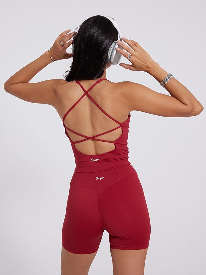 Danysu Sculpt Workout Tank Tops Women Backless Longline Sports Bras Strappy Padded Yoga Top