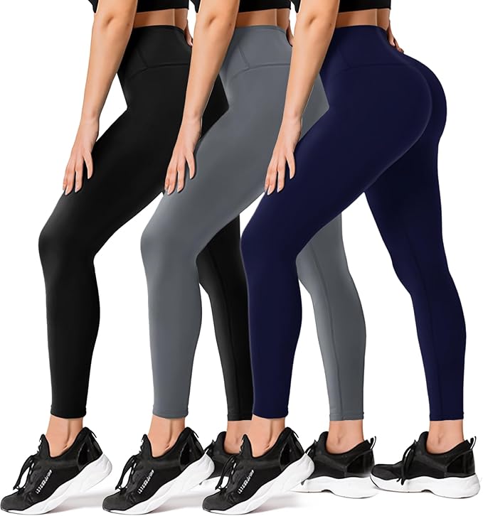 FULLSOFT 3 Pack Leggings for Women High Waisted Soft Black Yoga Pants for Workout Athletic Running Reg & Plus Size