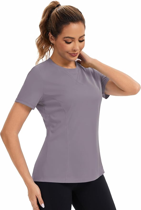 AVOOGUE Women's Short Sleeve Workout Tops Quick Dry Athletic UPF50+ Sun Protection Shirts Gym Hiking Running Yoga Clothes