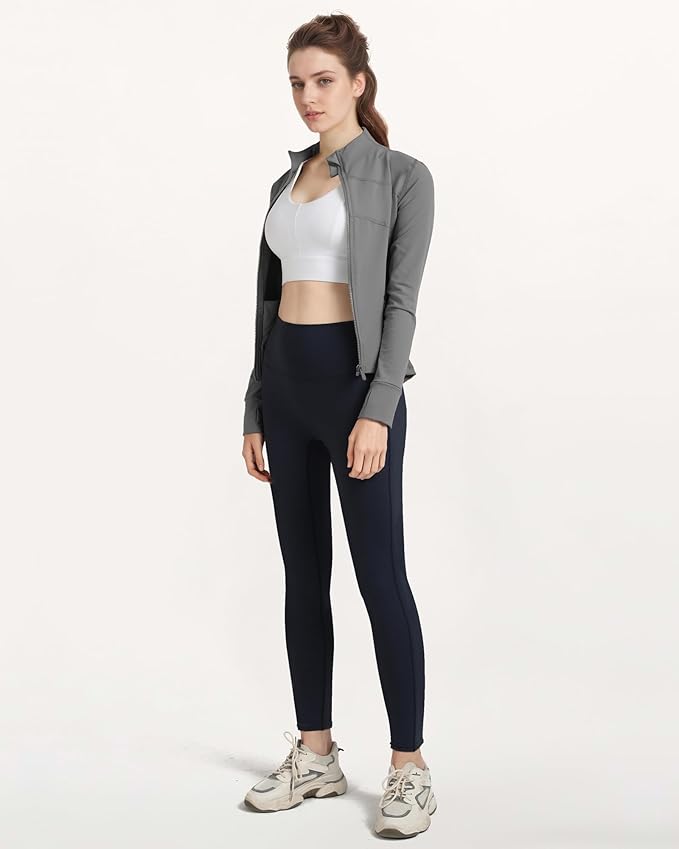 Gacaky Women's Slim Fit Workout Running Track Jackets Full Zip-up Yoga Athletic Jacket with Thumb Holes