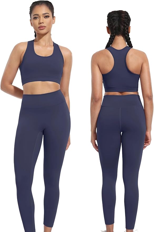 Workout Sets for Women 2 Piece High Waisted Seamless Leggings with Padded Stretchy Sports Bra Sets Gym Clothes