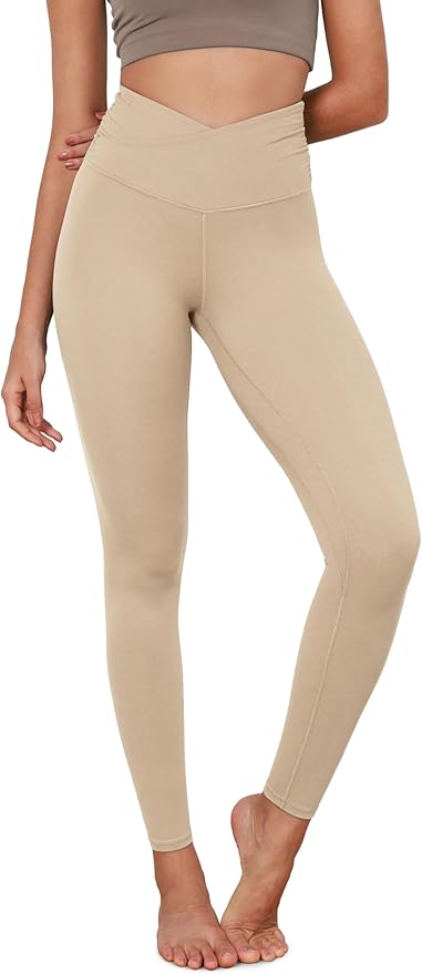 ODODOS Women's Cross Waist Yoga Leggings with Inner Pocket, 23"/25"/28" Gathered Crossover Workout Yoga Pants