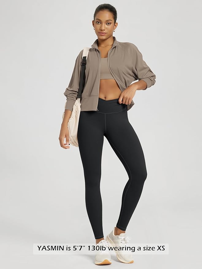 ODODOS Women's Cross Waist Yoga Leggings with Inner Pocket, 23"/25"/28" Gathered Crossover Workout Yoga Pants