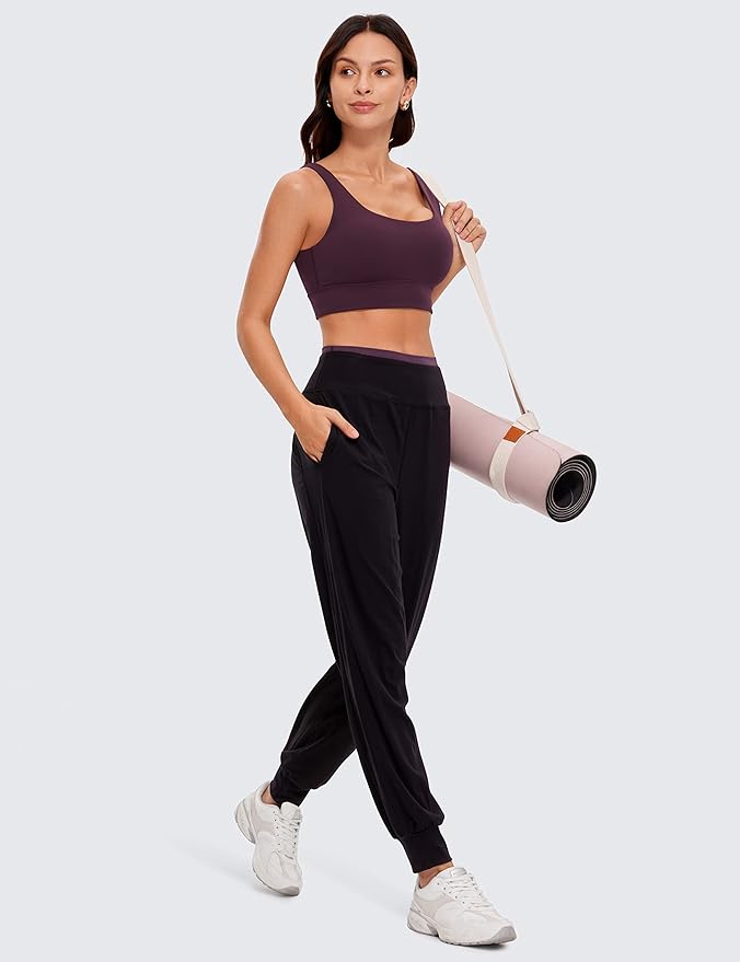 CRZ YOGA Butterluxe U Back Longline Sports Bras for Women - Scoop Neck Padded Yoga Workout Crop Top with Built in Pads