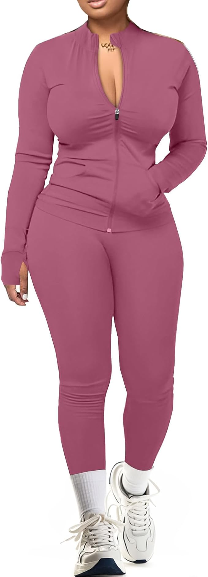 UOUA Two Piece Outfits Women Tracksuit Sets Long Sleeve Zip Up Jacket & Leggings for Gym Workout Set