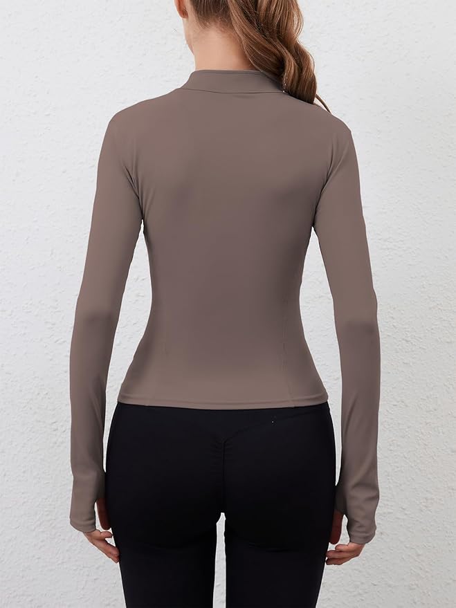 Women Built-In Pockets Athletic Jackets Slim Fit Full Zip up Workout Yoga Gym Jacket with Thumb Holes