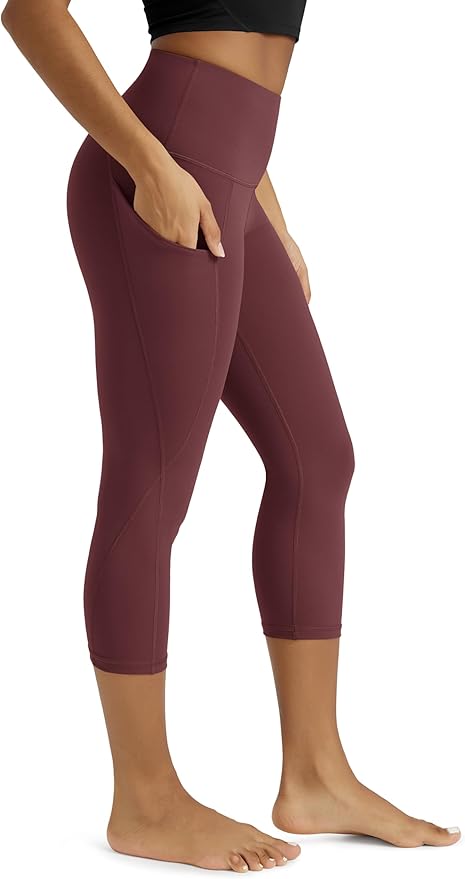 ODODOS Women's High Waisted Yoga Capris with Pockets, Tummy Control Non See Through Workout Athletic Running Capri Leggings