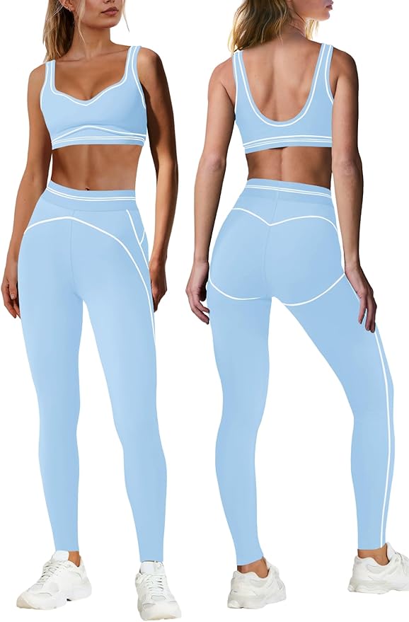 Nirovien Womens 2 Piece Workout Sets Athletic Yoga Sets Pilates Gym Outfits Butt Lifting Leggings and Sports Bra
