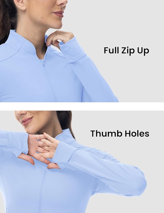 BGOWATU Women's Workout Athletic Jacket Full Zip Running Jackets Gym Yoga Track Tops with Pockets Thumb Hole
