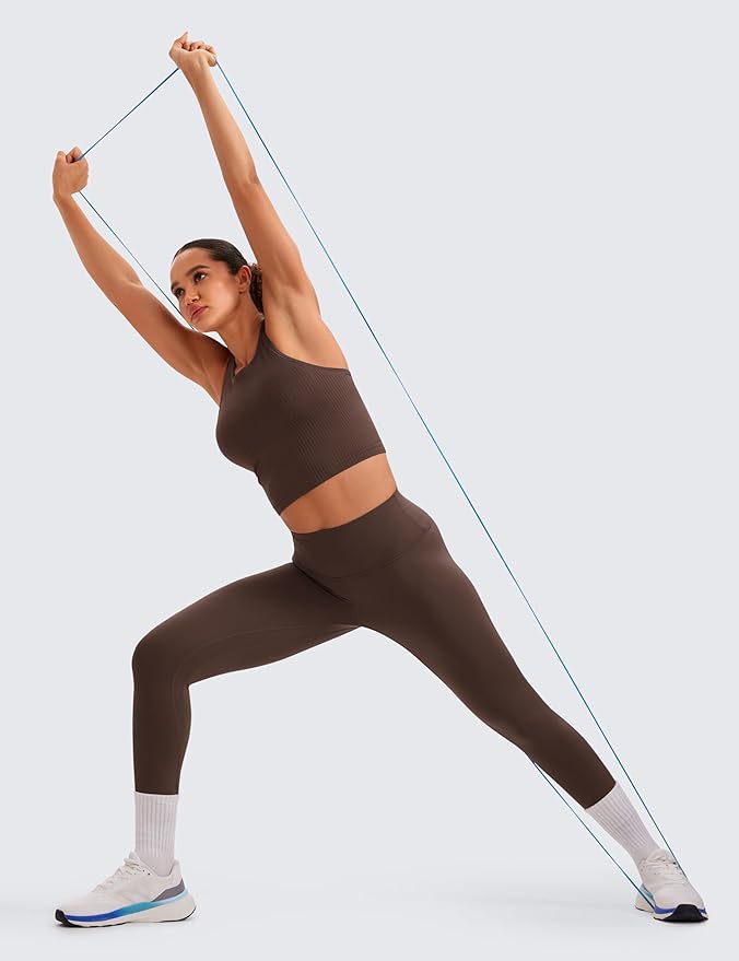 CRZ YOGA Seamless Ribbed High Neck Crop Tank Tops for Women - Longline Racerback Padded Sports Bras