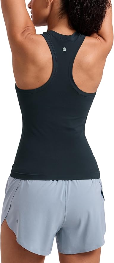 CRZ YOGA Seamless Workout Tank Tops for Women - Athletic Running Gym Sleeveless Shirts Crewneck Racerback Breathable