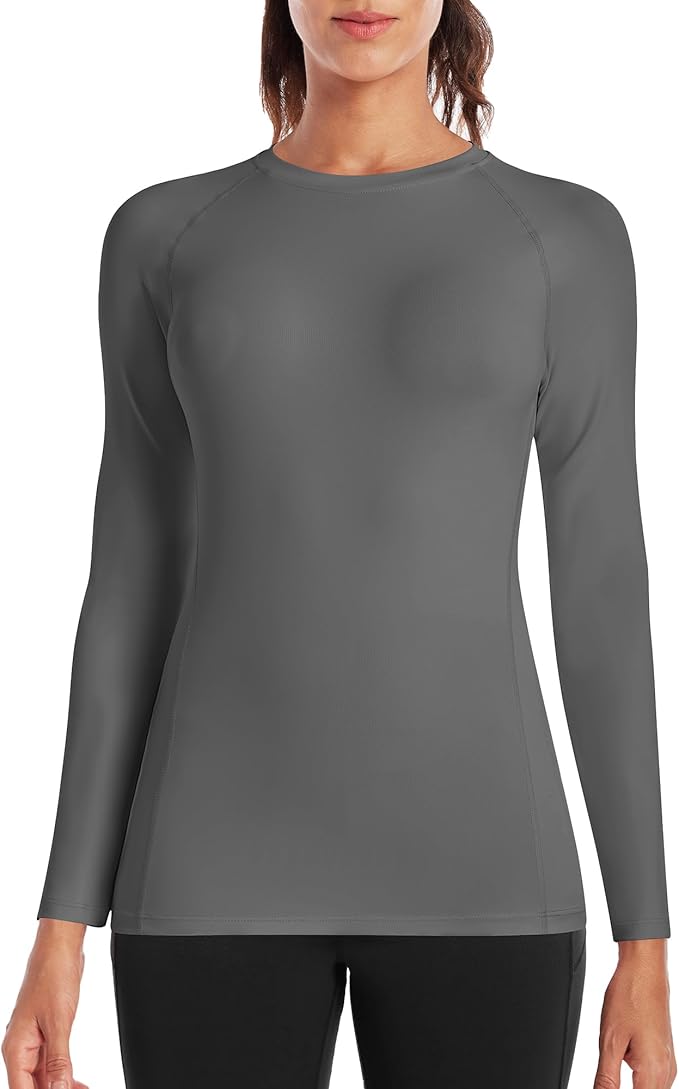 Runhit Women's Long Sleeve Compression Shirt Workout Tops Athletic Base Layer Gym Yoga Running Sports Gear Quick Dry UPF 50+