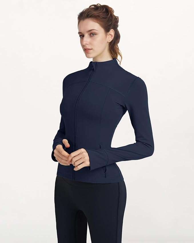 Locachy Women's Slim Fit Full Zip Athletic Running Sports Workout Jacket with Thumb Holes