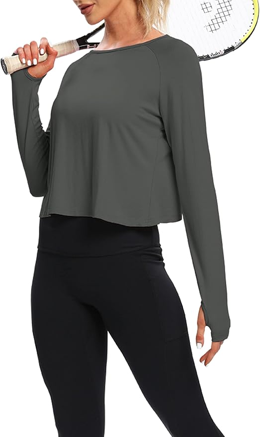 Bestisun Long Sleeve Workout Running Shirts Athletic Yoga Gym Crop Tops for Women