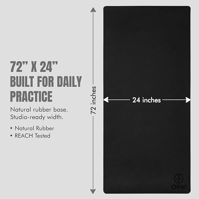 ORW Non Slip Hot Yoga Mat - Grip Surface & Natural Rubber Base, REACH Tested, Home & Studio Practice