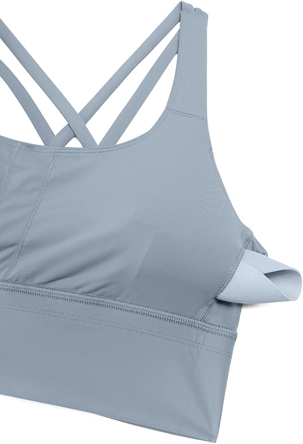 CRZ YOGA Naked Feeling Strappy Longline Sports Bras for Women - Medium Impact Criss Cross Yoga Padded Workout Crop Top