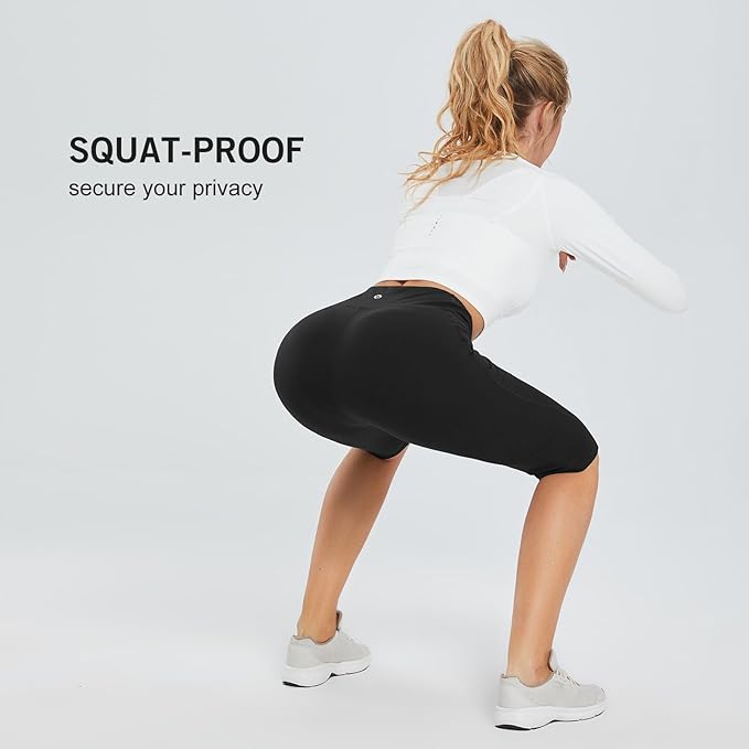 baleaf Women's Capri Leggings with Pockets High Waisted Knee Length Capris Stretch for Casual Yoga Pants Workout Exercise