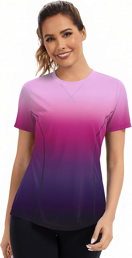 AVOOGUE Women's Short Sleeve Workout Tops Quick Dry Athletic UPF50+ Sun Protection Shirts Gym Hiking Running Yoga Clothes